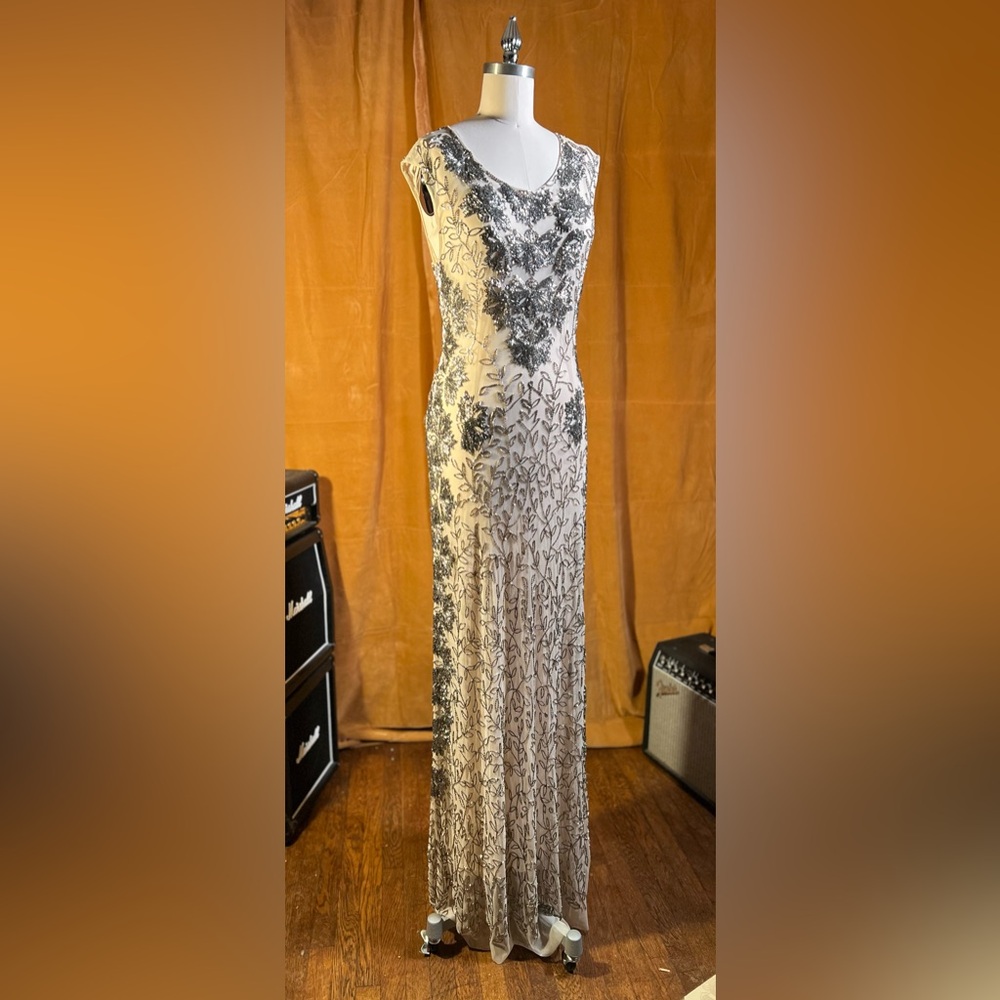 Lotus Threads Beaded nude sheer Dress with maxi slip SIZE 8 NWT